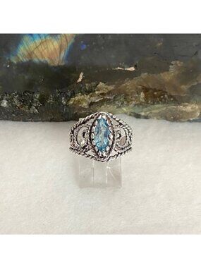 Dakota West Sterling Silver 925 Marquise Blue Topaz Filigree Band Ring Sz 6.75